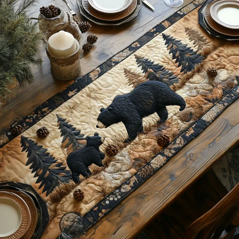 Chemin de table matelassé - Famille d'Ours Noirs