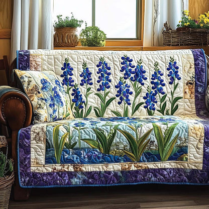 Juliette - Housse de canapé matelassée Fleurs Bleu de Champ
