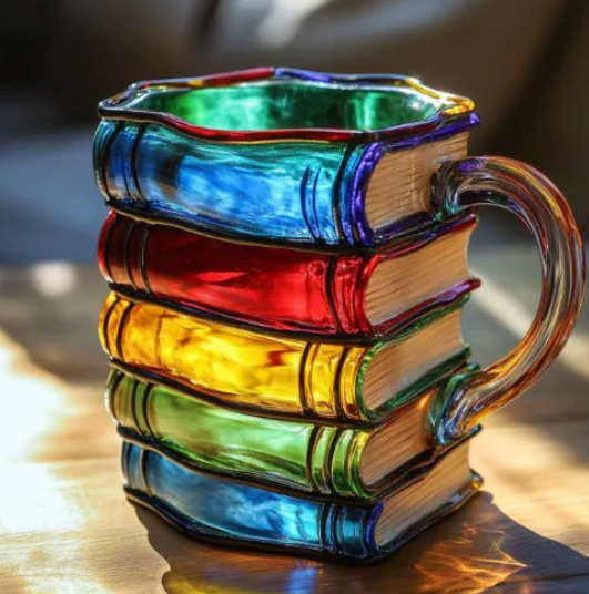 Tasse Colorée Fait Main Avec Motif Bibliothèque